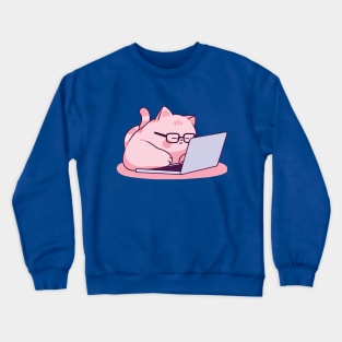 Busy Cat-working on a laptop Crewneck Sweatshirt